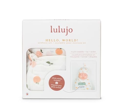 Lulujo Hello World Blanket + Knotted Hat Peaches