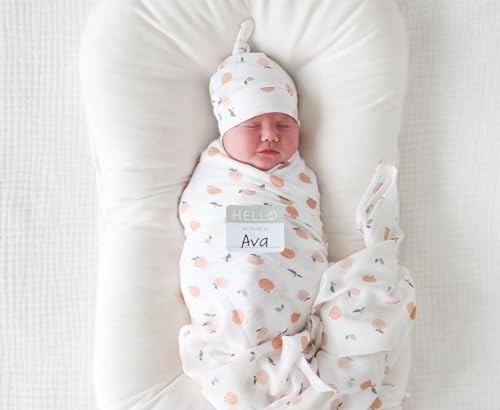 Lulujo Hello World Blanket + Knotted Hat Peaches