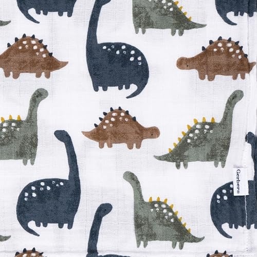 Gerber Baby Unisex 2-Pack Muslin Blanket, Dino Time, One Size
