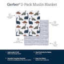 Gerber Baby Unisex 2-Pack Muslin Blanket, Dino Time, One Size