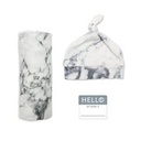 Lulujo Unisex 3 Pc. Hello World Marble Print Hat, Blanket & Name Tag Set - Baby