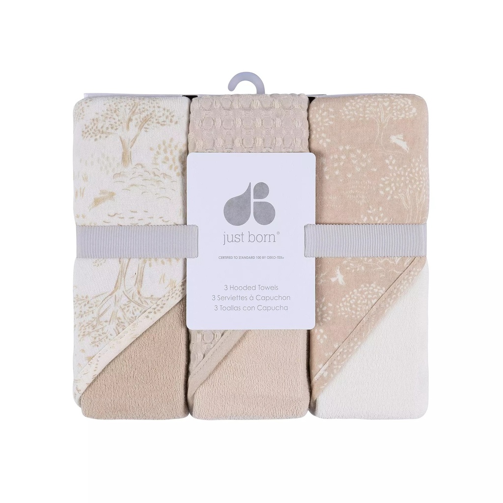 Just Born 3-Pack Hooded Towels - Tan