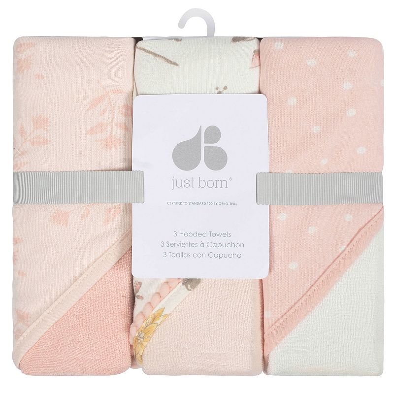 Baby Just Born 3-Pack Hooded Bath Towels, Light Grey