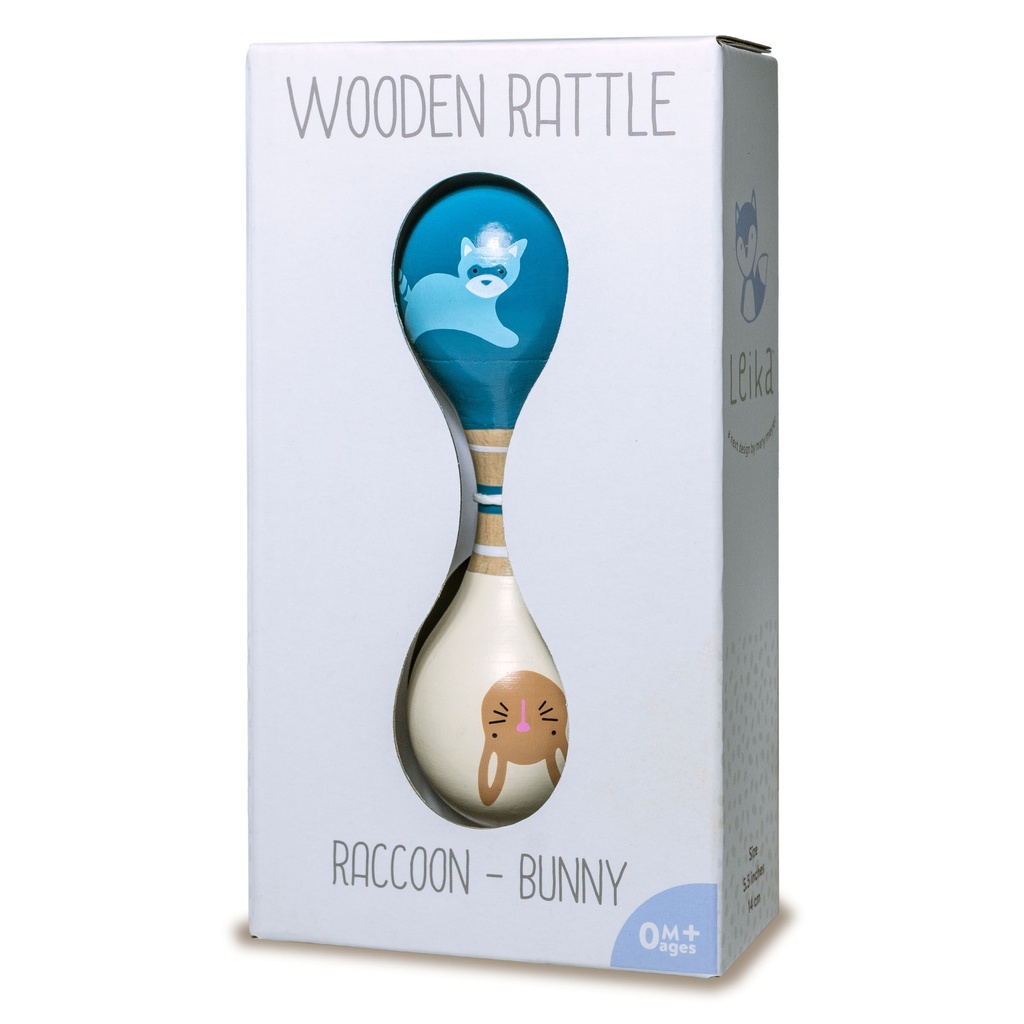 Leika - Wooden Rattle - Raccoon & Bunny