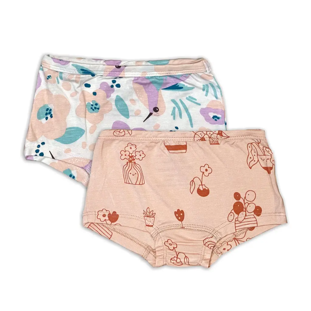 Silkberry Baby Underwear Bamboo Boyshorts 2 Pack  WF4506Plantastic Print Hummingbird Garden