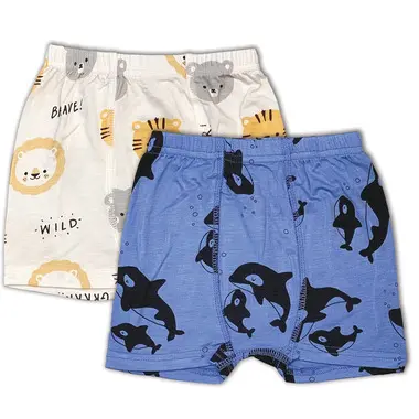 Silkberry Baby Underwear Bamboo Boyshorts 2 Pack WF4504 Print Lion Tiger Bears/Orca (2Y)