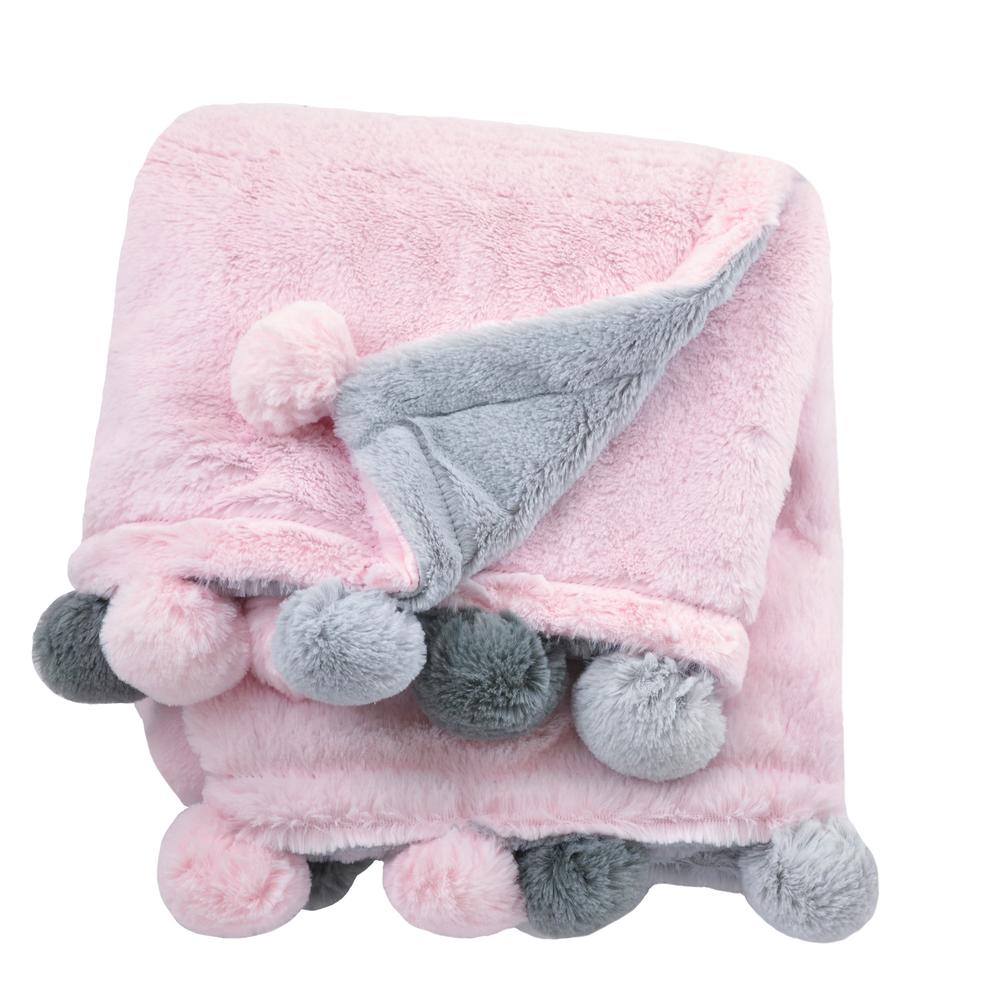 Just Born Cuddle Plush Pink Pom Pom Blanket