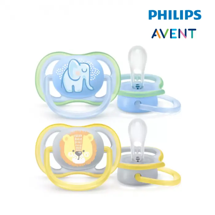 2 pack Philips Avent - Ultra Air Pacifier Lion/Elephant 18M