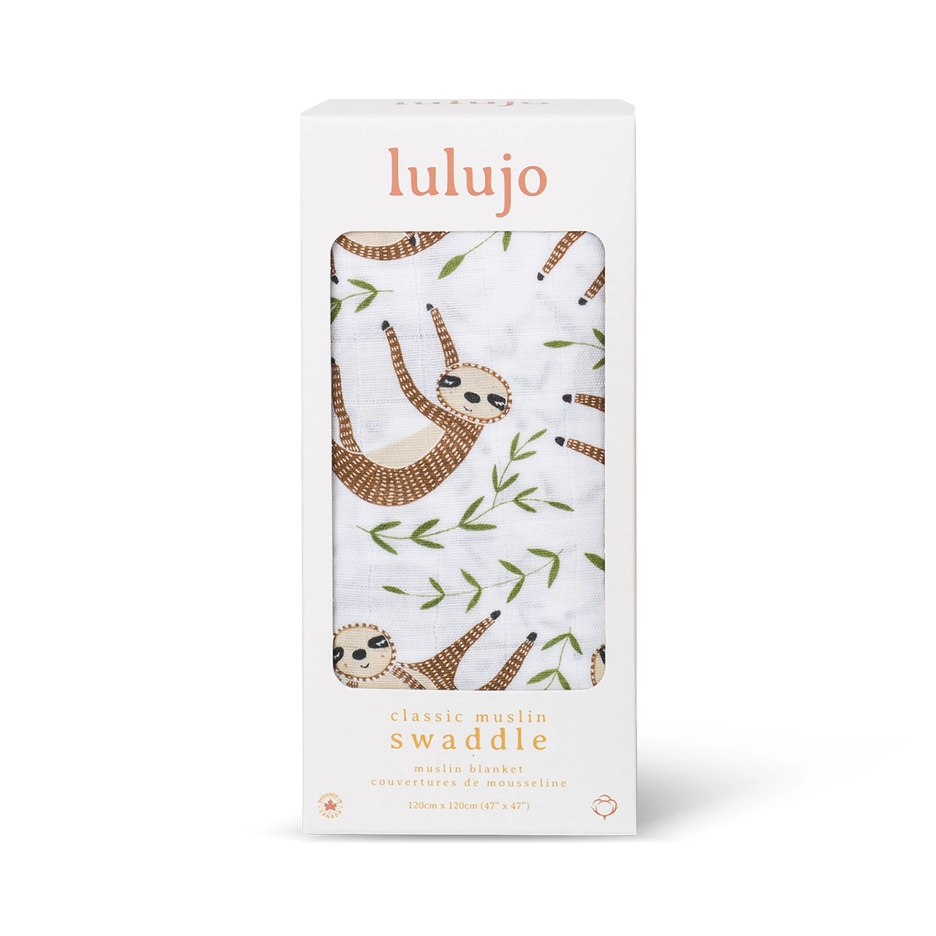 Lulujo Baby Modern Sloth Muslin Swaddle Blanket
