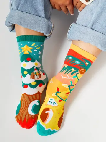 Pals Socks Fun Mismatched Non-Slip Christmas Trees Piney & Coco (1-3Y)
