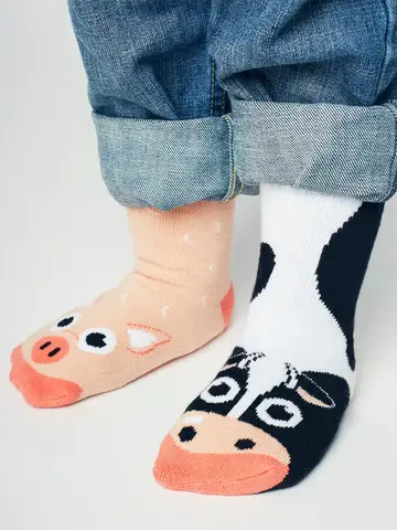 Pals Socks Fun Mismatched Non-Slip Cow & Pig
