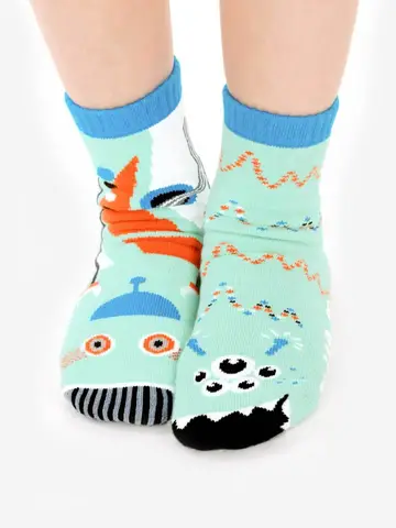 Pals Socks Fun Mismatched Non-Slip Robot & Alien