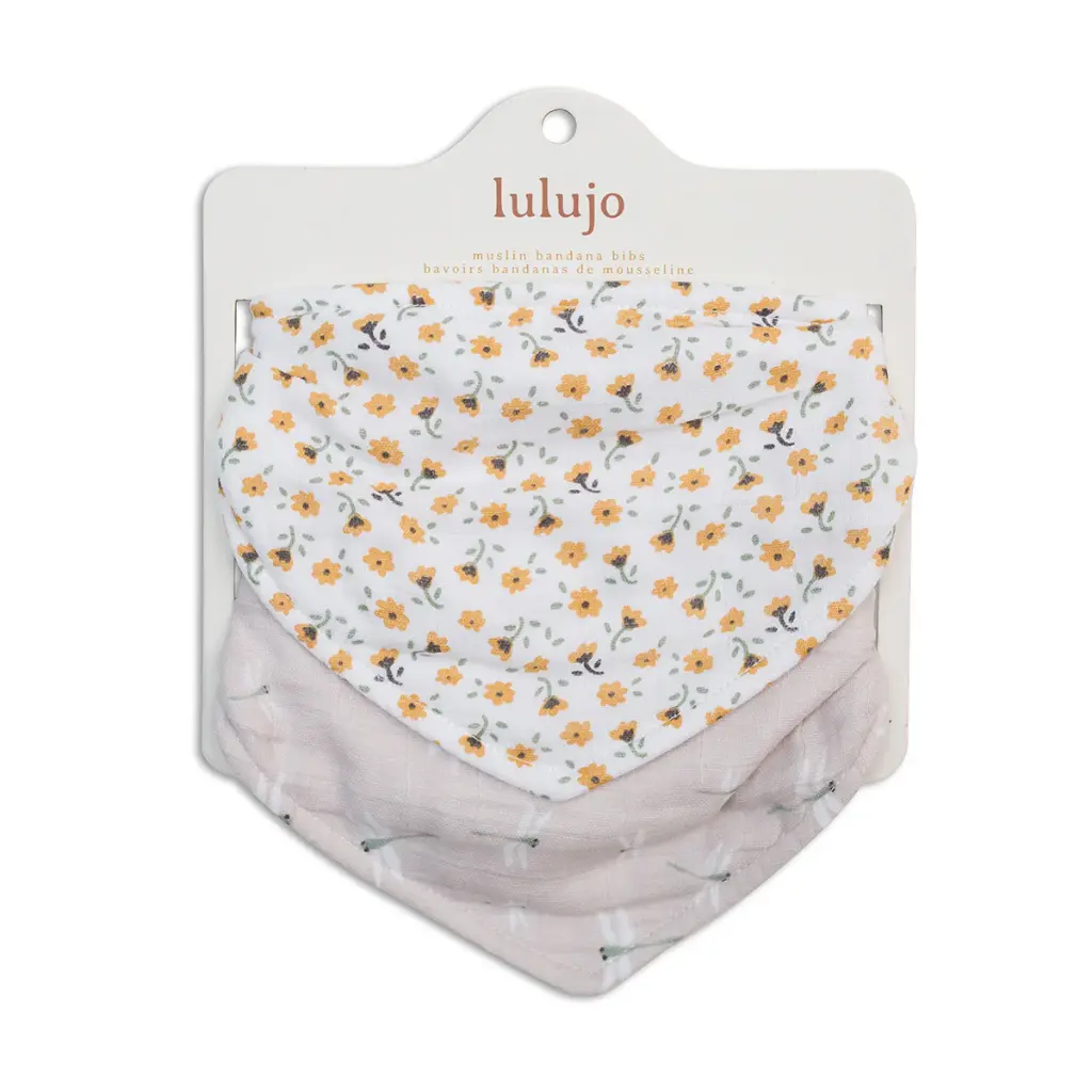 Lulujo  Bandana Bibs 2pk-Muslin Vintage Floral + Dragonfly
