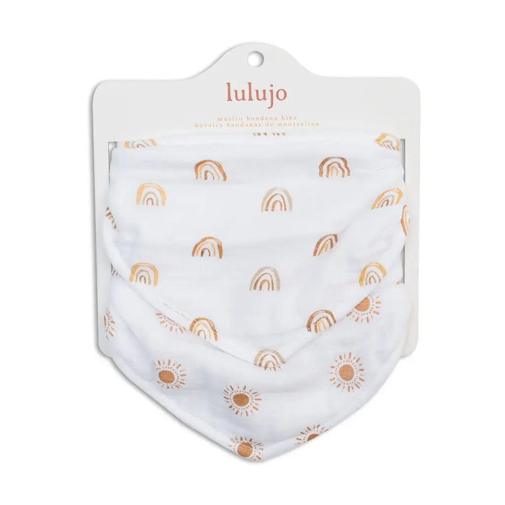 Lulujo Bandana Bibs 2pk-Muslin Rainbow + Suns