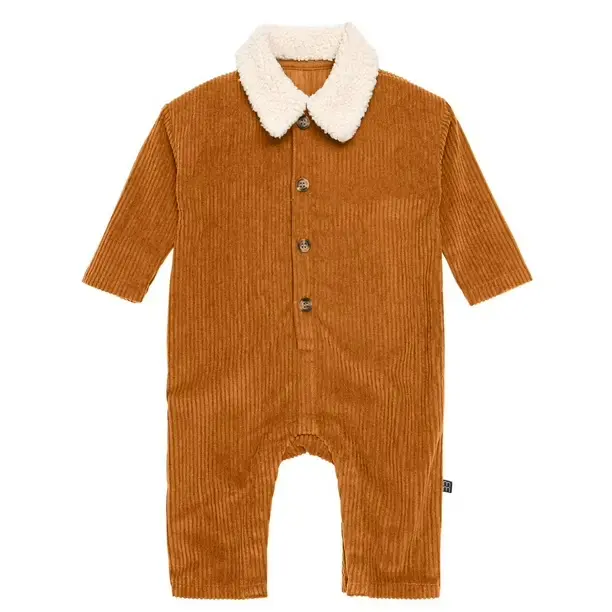 Modern Moments Baby Boys Sherpa Collar Corduroy Romper Brown