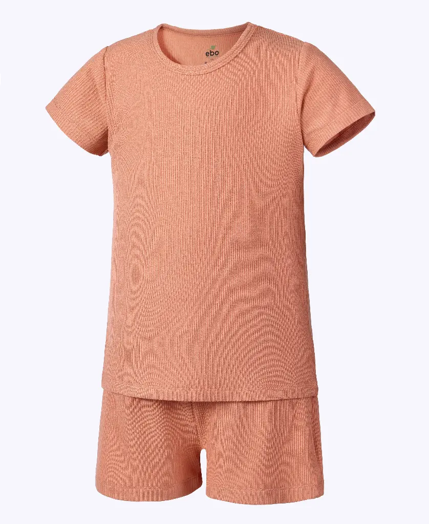 Earth Baby Outfitters Bamboo Ribbed Short Sleeve Pajamas - Coffee