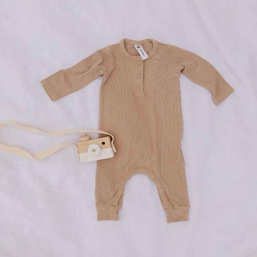 Earth Baby Outfitters Bamboo Ribbed Long Sleeve Romper - Nude