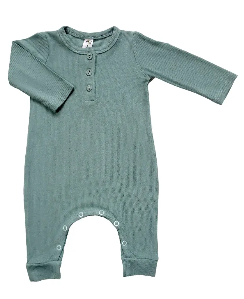 Earth Baby Outfitters Bamboo Ribbed Long Sleeve Romper - Spruce