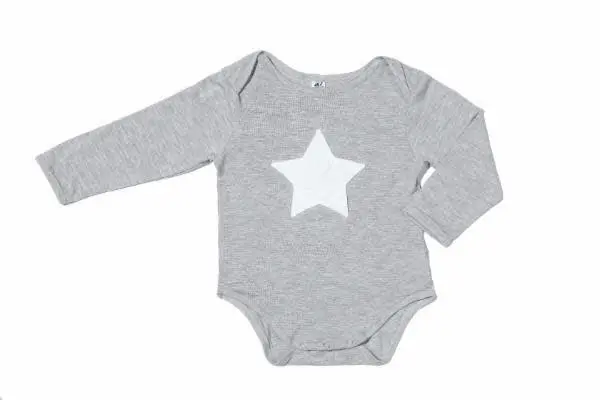 Earth Baby Outfitters Long Sleeve Bamboo Onesie - Grey Star Embroidery