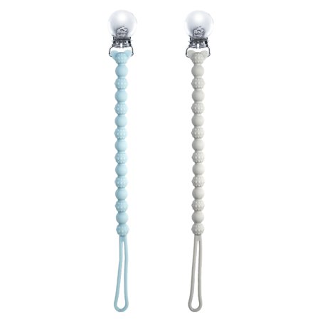 RaZbaby, RaZzies Pacifier Holder, 0m+, Blue/Grey, 2 Holders