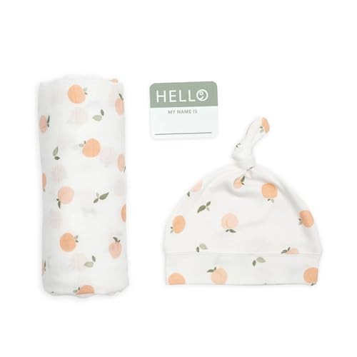 Lulujo Hello World Blanket + Knotted Hat Peaches