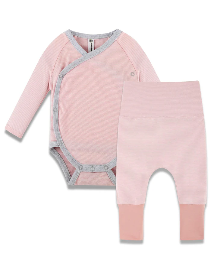 Earth Baby Outfitters Long Sleeve Kimono Bodysuit w/ Pants - Pink Stripe