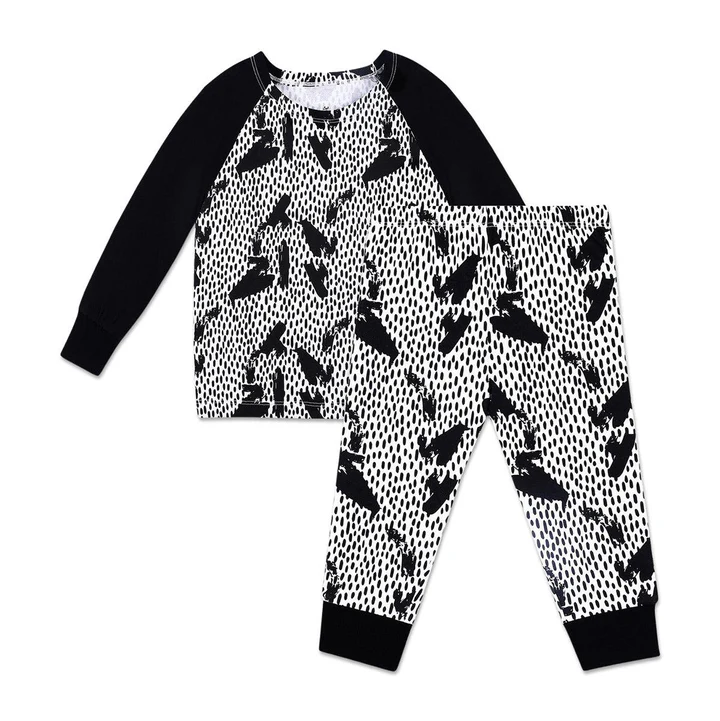 Earth Baby Outfitters TENCEL™ Lyocell Two-Piece Bamboo Long Sleeve Pajama Set - Black Splash Ink