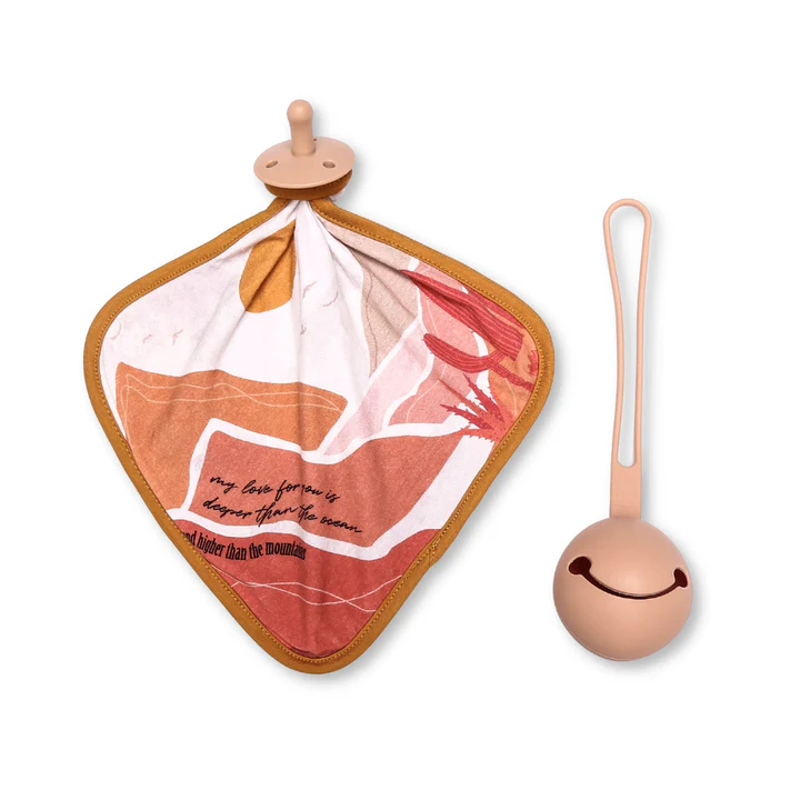 Earth Baby Outfitters Tencel Deluxe Lovey + Silicone Pacifier and Holder Set - Ocean and Mountains
