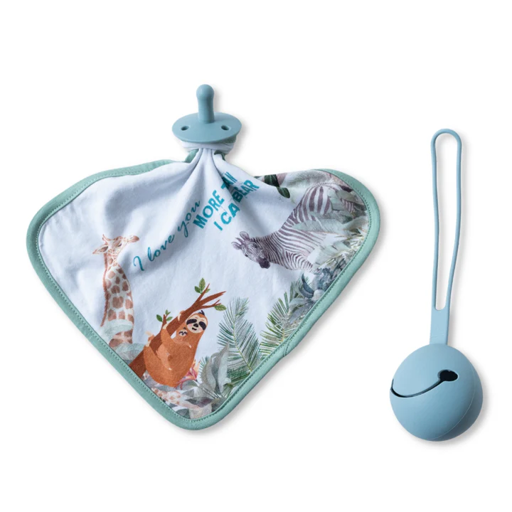 Earth Baby Outfitters Tencel Deluxe Lovey + Silicone Pacifier and Holder Set - Jungle