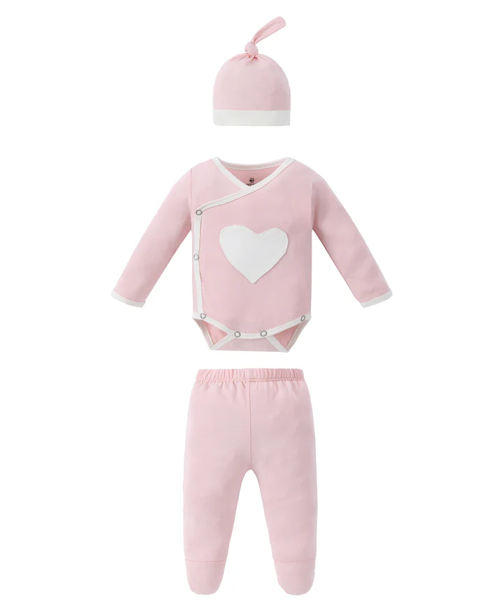 Earth Baby Outfitters Bamboo 3pc Newborn Set - Pink Heart Embroidery
