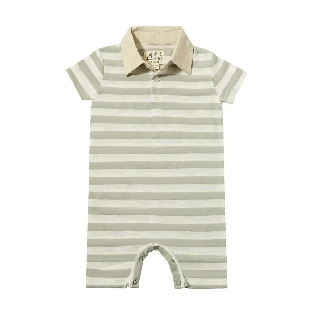 ME & Henry  Saltash Polo Romper HB1414c Grey/White Striped Slub