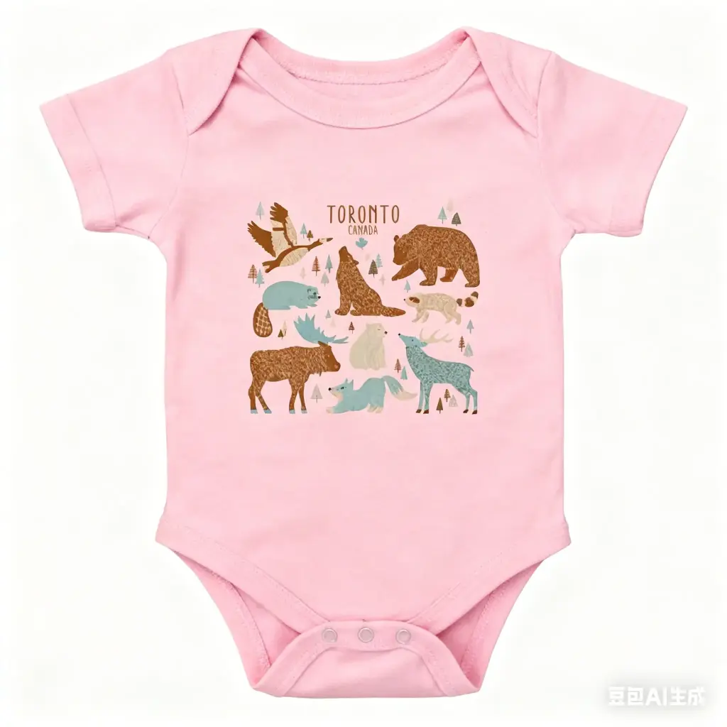 Attraction Baby Canidian Animals Drawing Heather - Light Pink (6M)