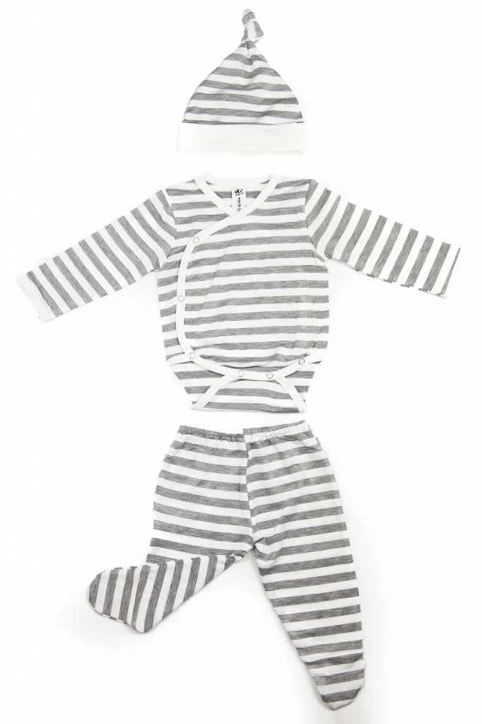 Earth Baby Outfitters Bamboo 3pc Newborn Set - Grey Stripe