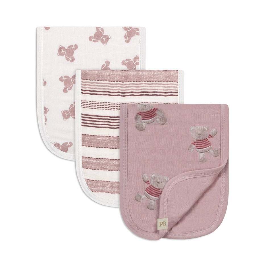 Piccolo-3PK Burp Cloths in Gift Box - Pink