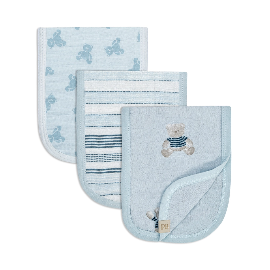Piccolo-3PK Burp Cloths in Gift Box - Blue