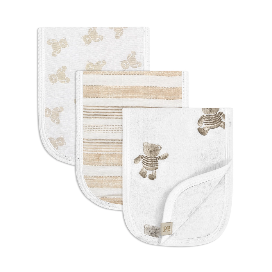 Piccolo-3PK Burp Cloths in Gift Box - Beige