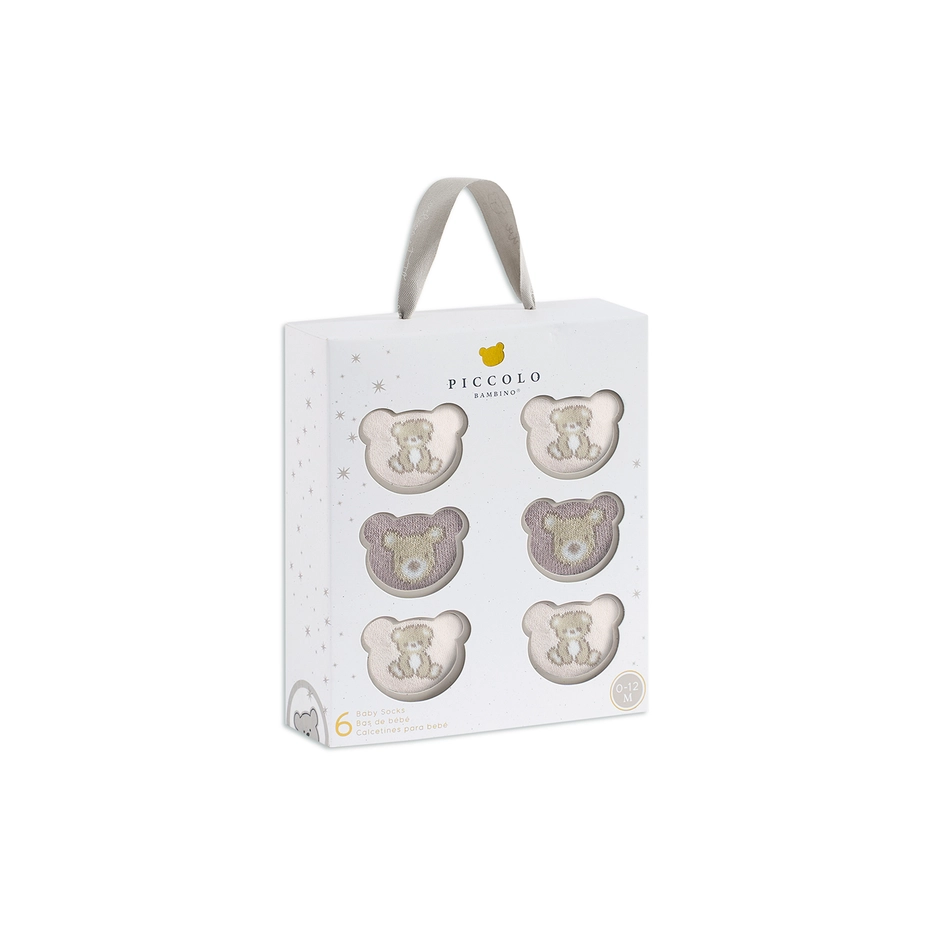 Piccolo 6Pair Sock in Gift Box - Beige 0-12M