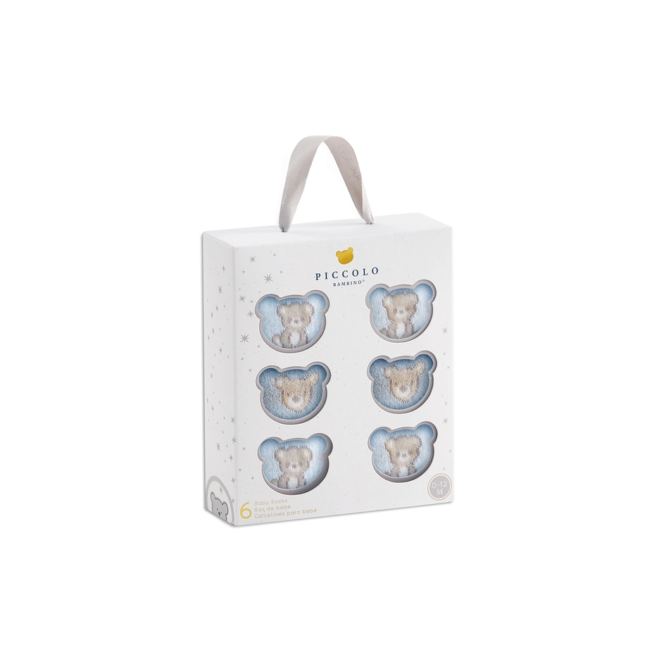 Piccolo 6Pair Sock in Gift Box - Blue 0-12M