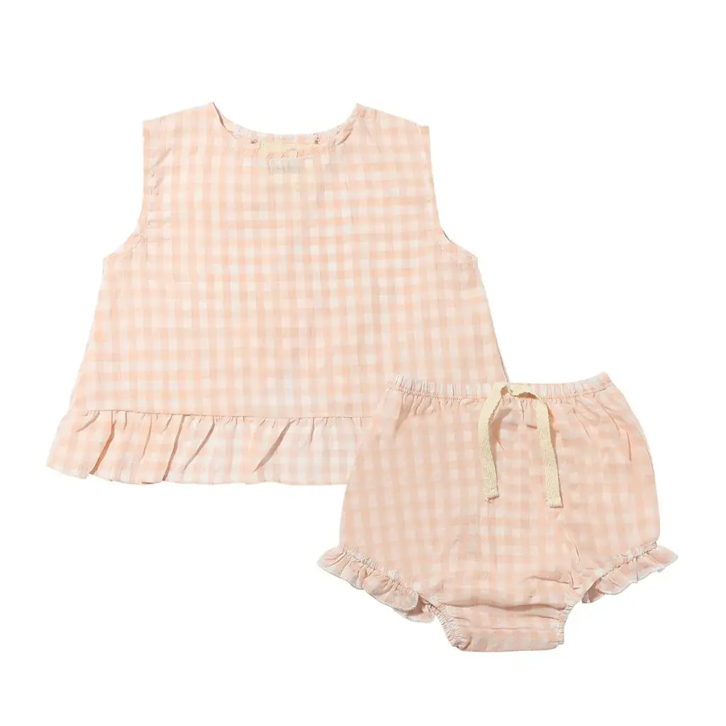 Vignette Aria Set V1312E - Peach Plaid (0-3M)