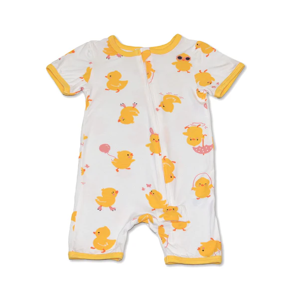 Silkberry Baby WF4571 Bamboo Short Sleeve Zippy Romper Little Chick Print