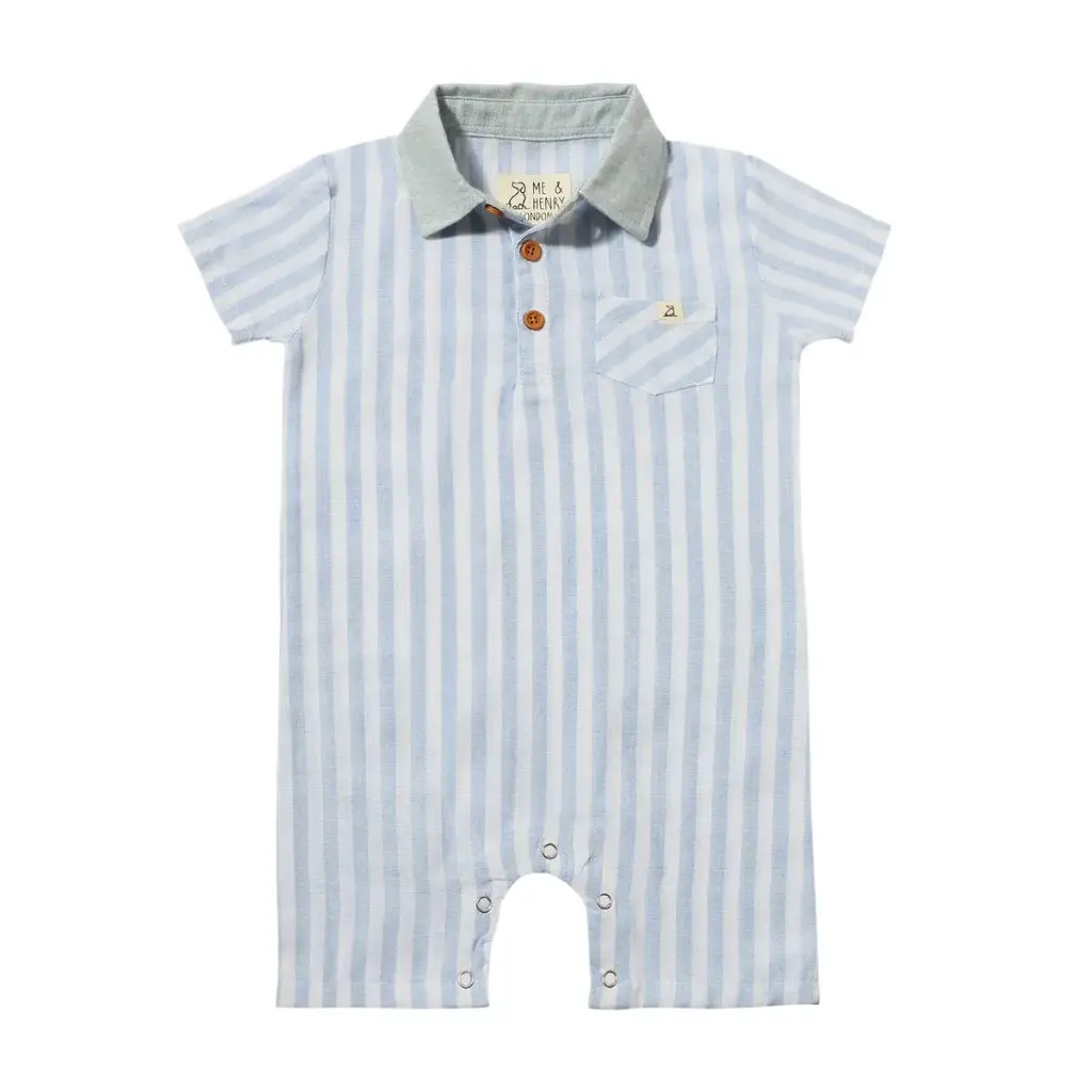 ME & Henry Sandy Woven Romper HB1409a Blue/White Stripe