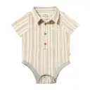 ME & Henry Helford Woven Onesie HB1420p Beige/White Wide Stripe