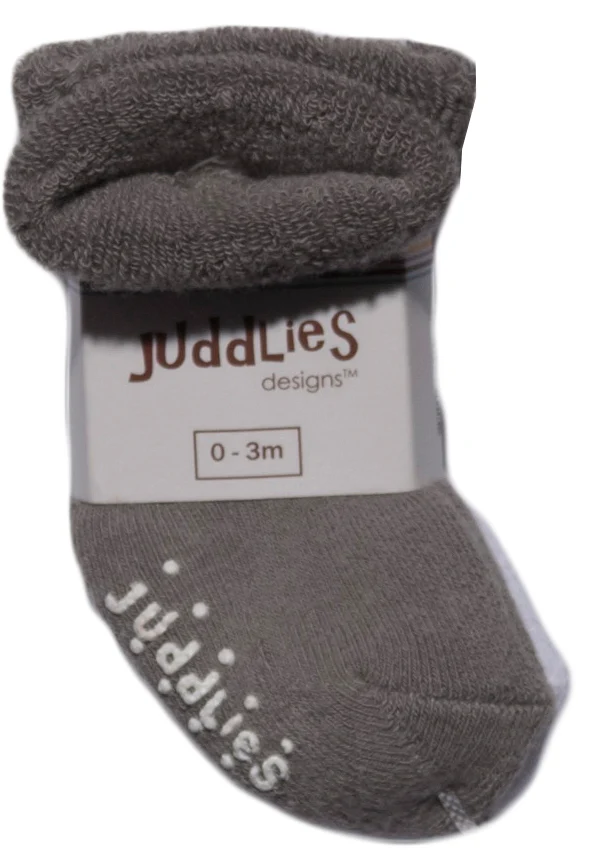  Juddlies Designs 2 Pack Infant Socks 0-3M White + Grey