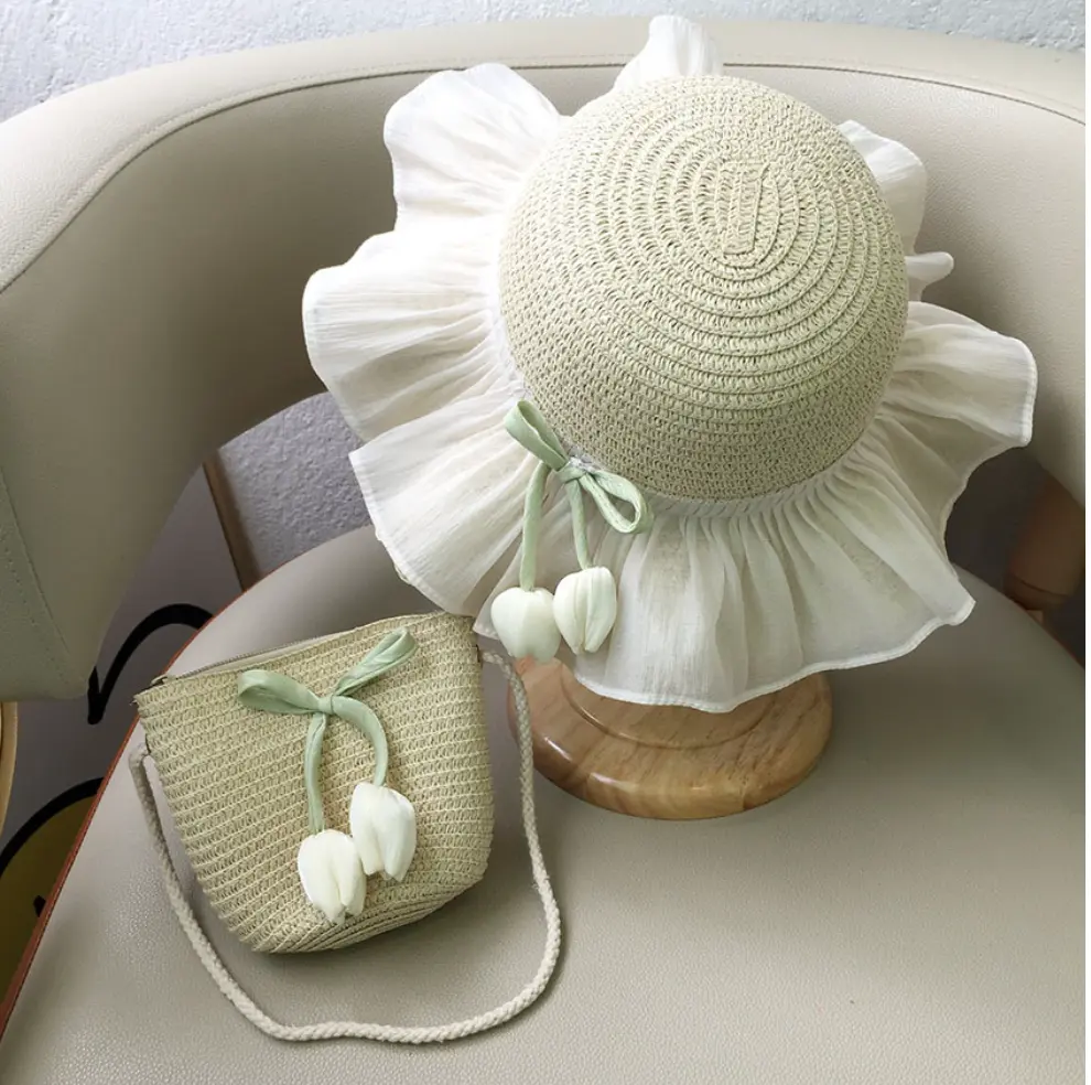 Girl Straw Hat With Purse Set Tulip 10652 - Khaki