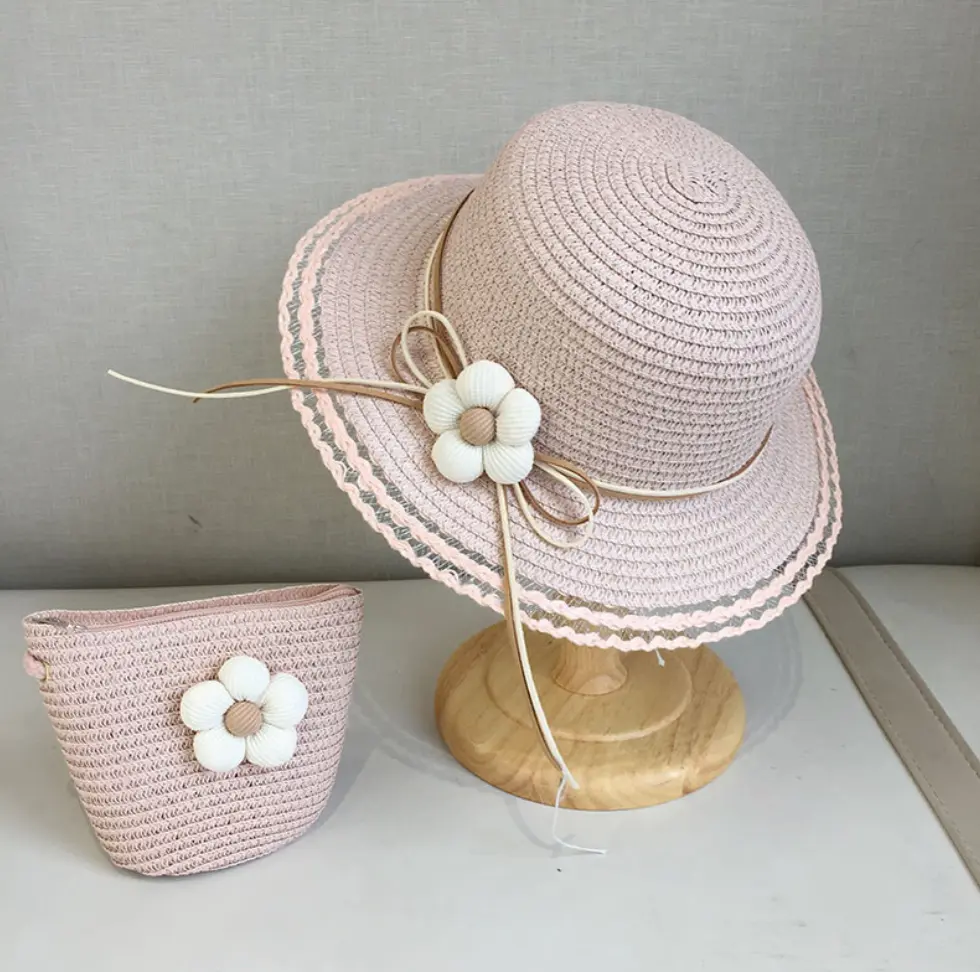 Girl Straw Hat With Purse Set Tulip 10621 - Pink