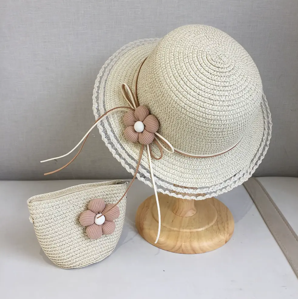 Girl Straw Hat With Purse Set Tulip 10622 - White
