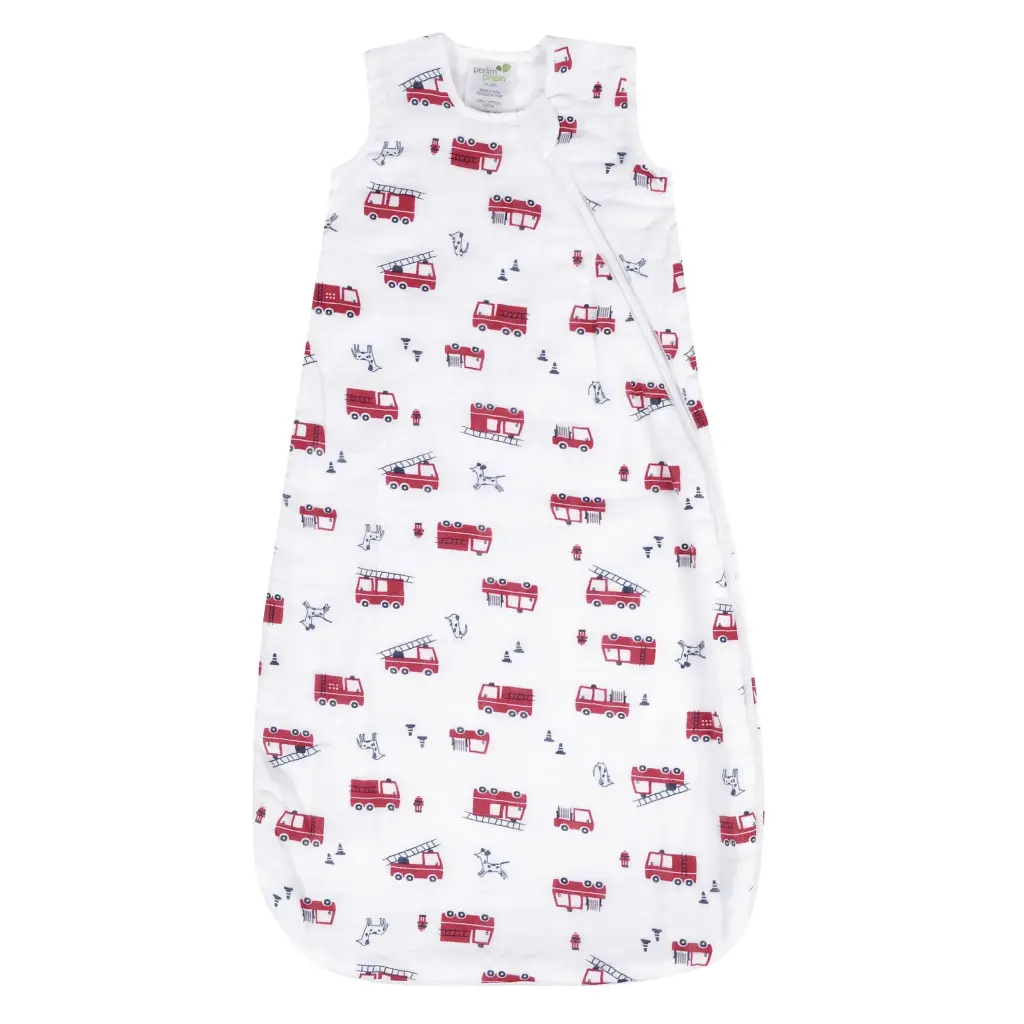 Perlimpinpin Cotton muslin sleep sack - Fire Trucks 0.7 tog (0-6M)