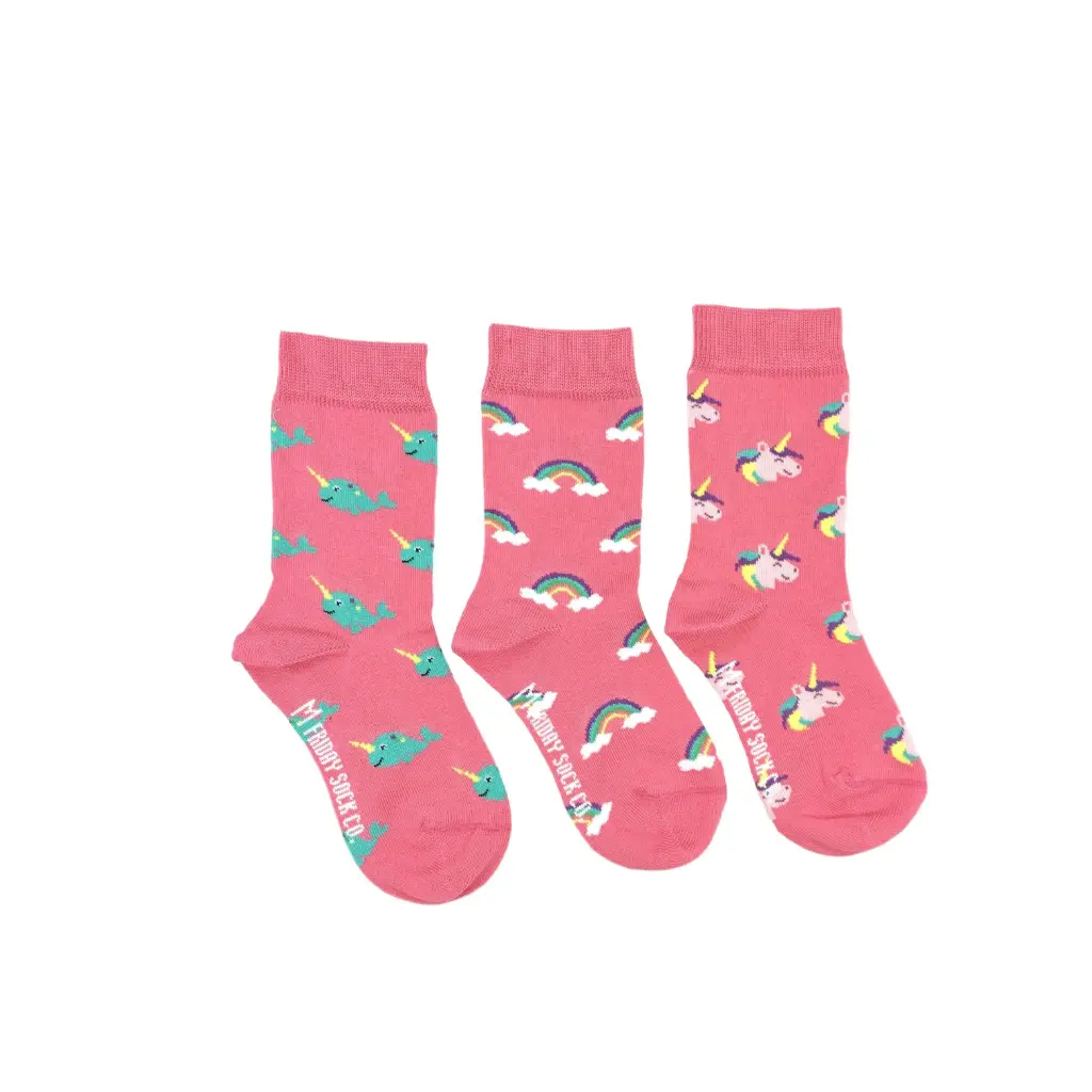 Friday Sock CO.  Three Socks A Pair Pink Rainbow 1-2 Years