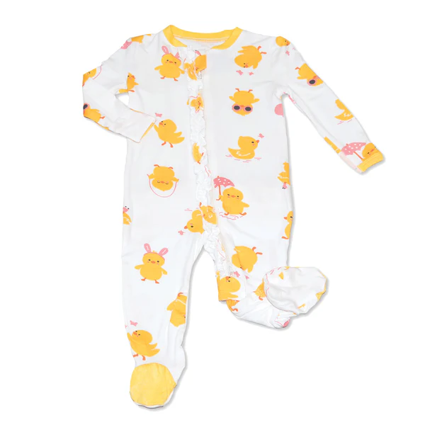 Silkberry Baby WF4581 Bamboo Ruffle Footies with Two Way Zipper (Little Chick Print) (0-3M)