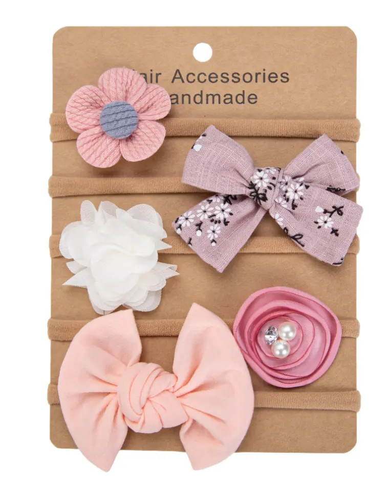 Baby Headband Bow 5PK - Bright Pink
